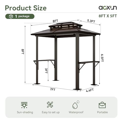 Aoxun 12'x10' Hardtop Gazebo, Aluminum Frame Permanent Pavilion with Curtains and Netting, Outdoor Polycarbonate Double Roof Canopy