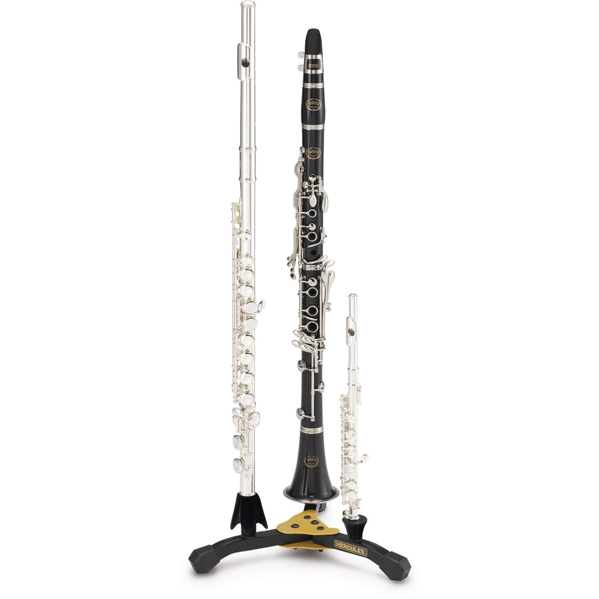 Hercules Flute/Clarinet Stand and Piccolo Stand with Carrying Bag, DS543BB, Folding Flute Stand with Two Clarinet/Flute Pegs & One Piccolo Peg