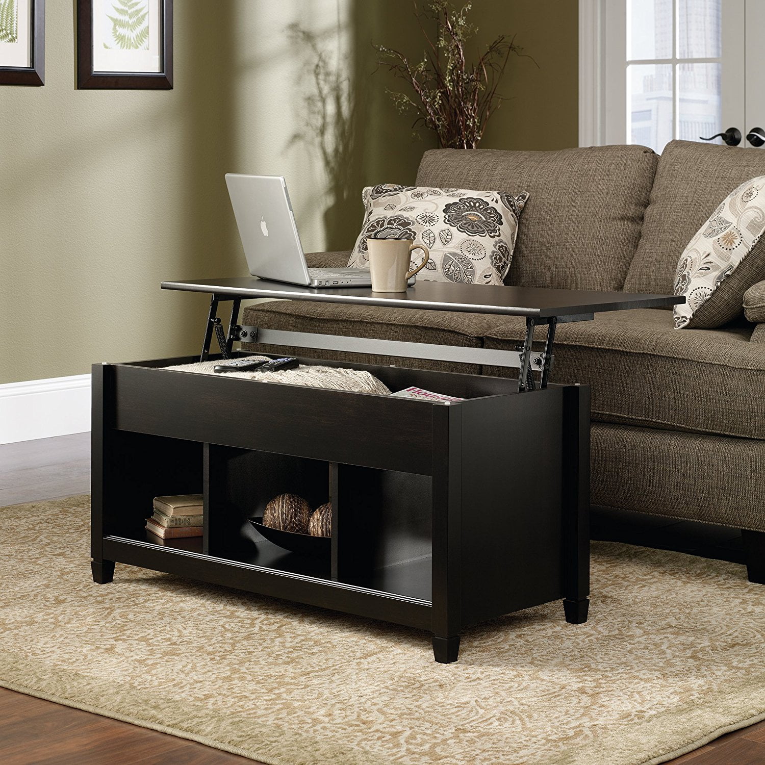 Veryke Lift Top Coffee Table, Coffee Table with Hidden Storage Compartment & Shelf, Solid Wood Storage Coffee Table for Living Room, Dining Room