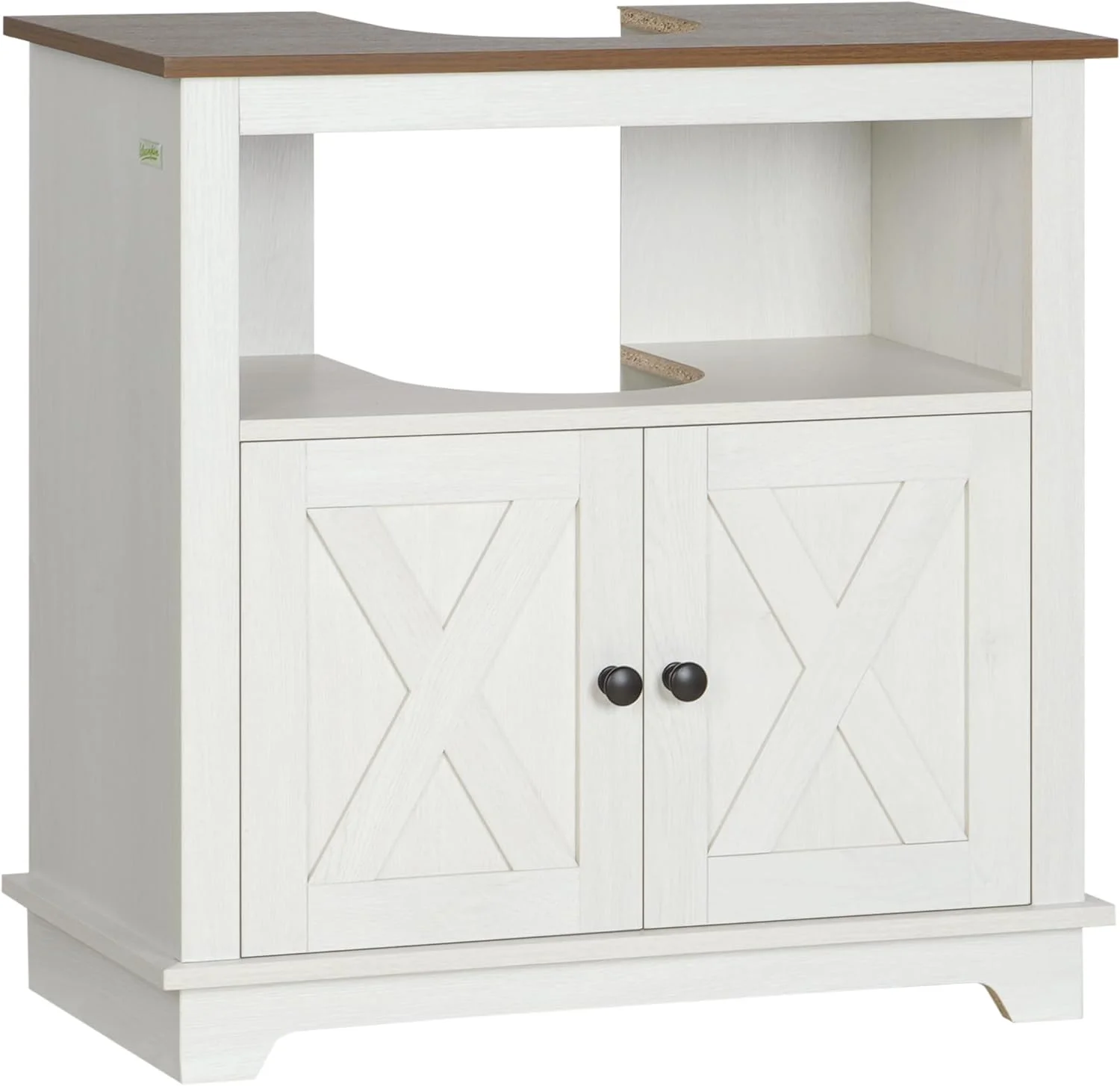 Farmhouse Under Sink Bathroom Cabinet, Pedestal Vanity Storage Cabinet with Double Doors and Storage Shelves, Bathroom Organizer, White