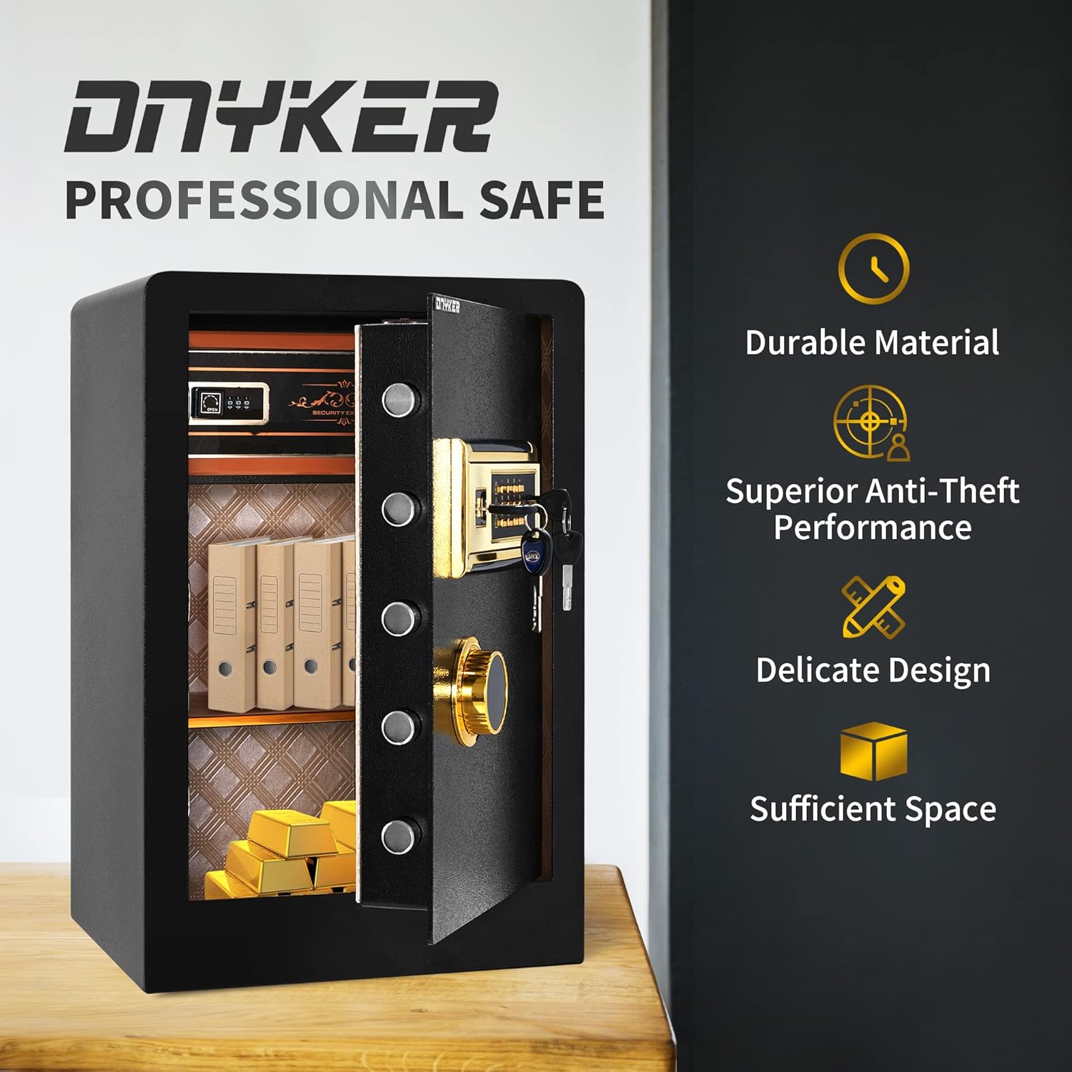 DNYKER Safe Box, 2.05 Cubic Feet Digital Keypad Combination Lock Cabinet with Two Ways to Open, Black Anchoring Security Safe for Home Office Hotel