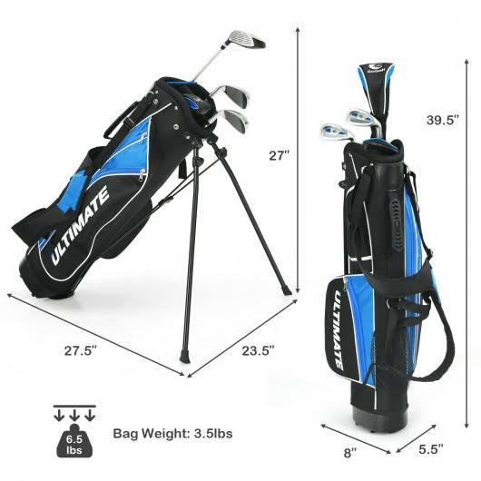 Ultimate 31x22 Portable Junior Complete Golf Club Set for Kid Age 8+ Set of 5 Blue