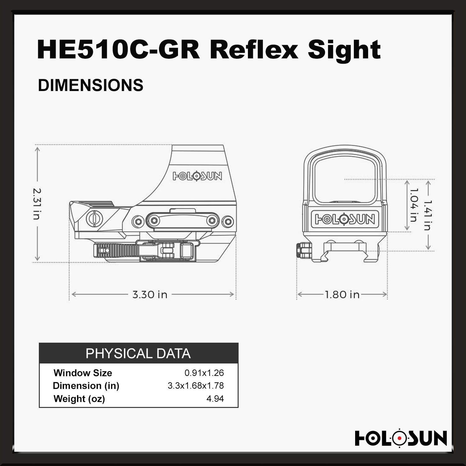 HOLOSUN - HE510C-GR Open Reflex Optical Sight with Super Green LED (2 MOA Dot, 65 MOA Circle) title