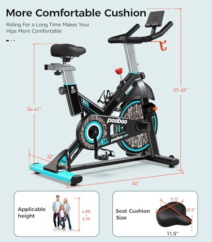 pooboo Exercise Bike, Adjustable Magnetic/Brake Pad Resistance Silent Belt Drive, Indoor Cycling Bike for Home Cardio