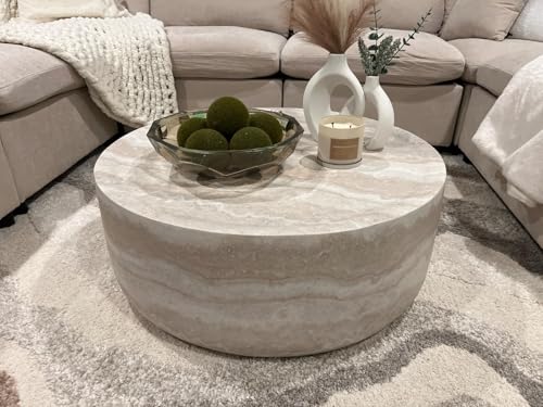 JUSTONE 15.75 ''Round Coffee Table, Accent End Table for Living Room Office Apartment, Modern Minimalist Side Table with Faux Marble Pattern