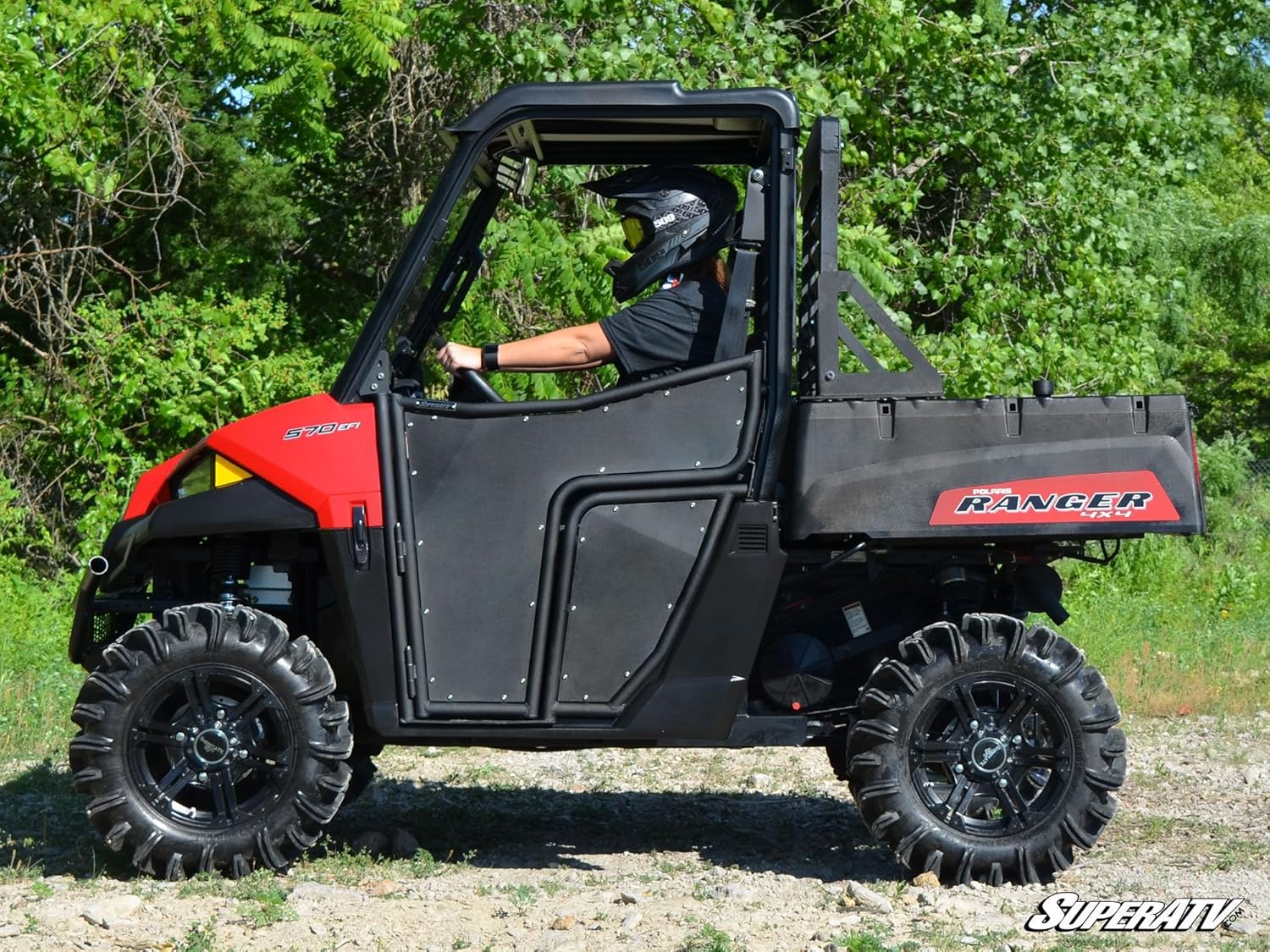 SuperATV Aluminum Half Doors for 2015+ Polaris Ranger Midsize 570 / ETX/EV | Two Front Doors | Powder Coated Black | Made with Lightweight