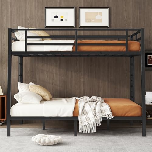 Heavy Duty Bunk Bed Frame with Ladder, Twin XL Over Twin XL Bunk Beds with Safety Guardrails, Adults Bunk Beds with Noise-Reducing Rubber Stoppers