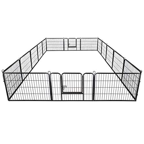 LEMY 16 Panels 32 in Pet Playpen Heavy Duty Metal Dog Exercise Fence Barrier，Outdoor & Indoor Foldable Pet Exericse Pen w/Door,Black