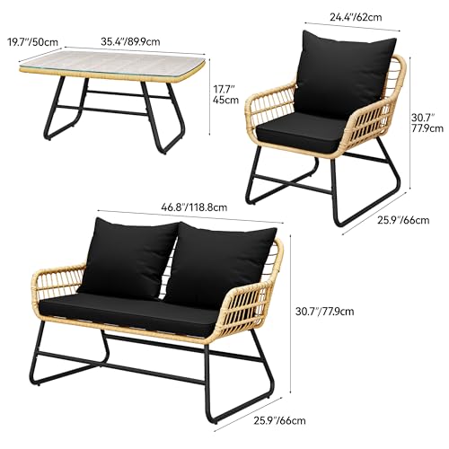 YITAHOME 4-Piece Patio Furniture Wicker Outdoor Bistro Set, All-Weather Rattan Conversation Loveseat Chairs for Backyard