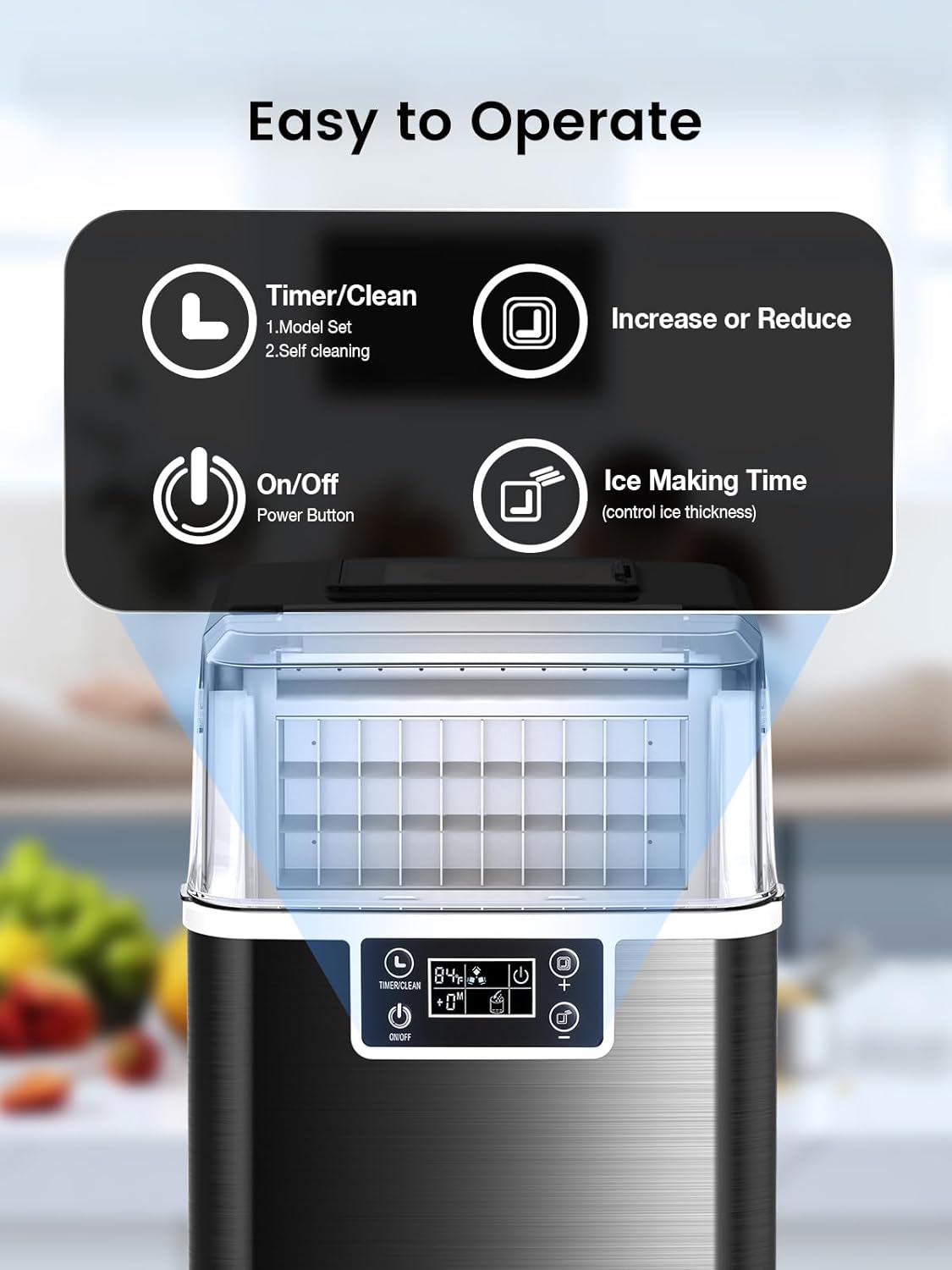 Kndko Ice Makers Countertop 45lbs,2-Ways Add Water,Ice Maker Self Cleaning,Ice Size Control,24H Timer,Party Countertop Ice Maker for Home Bar RV