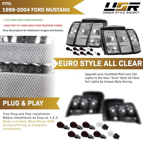 USR 96-04 Mustang V6/GT Plug and Play Tail Light Wire Harness for Sequential Signal + Total of 8 Cabnus LED Bulbs for Red Brake + White Reverse (Left