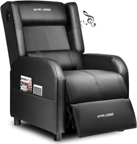 GTRACING Gaming Recliner Chair with Bluetooth Speakers Racing Style Single Gaming Sofa Modern Living Room Recliners Ergonomic Comfortable Massage