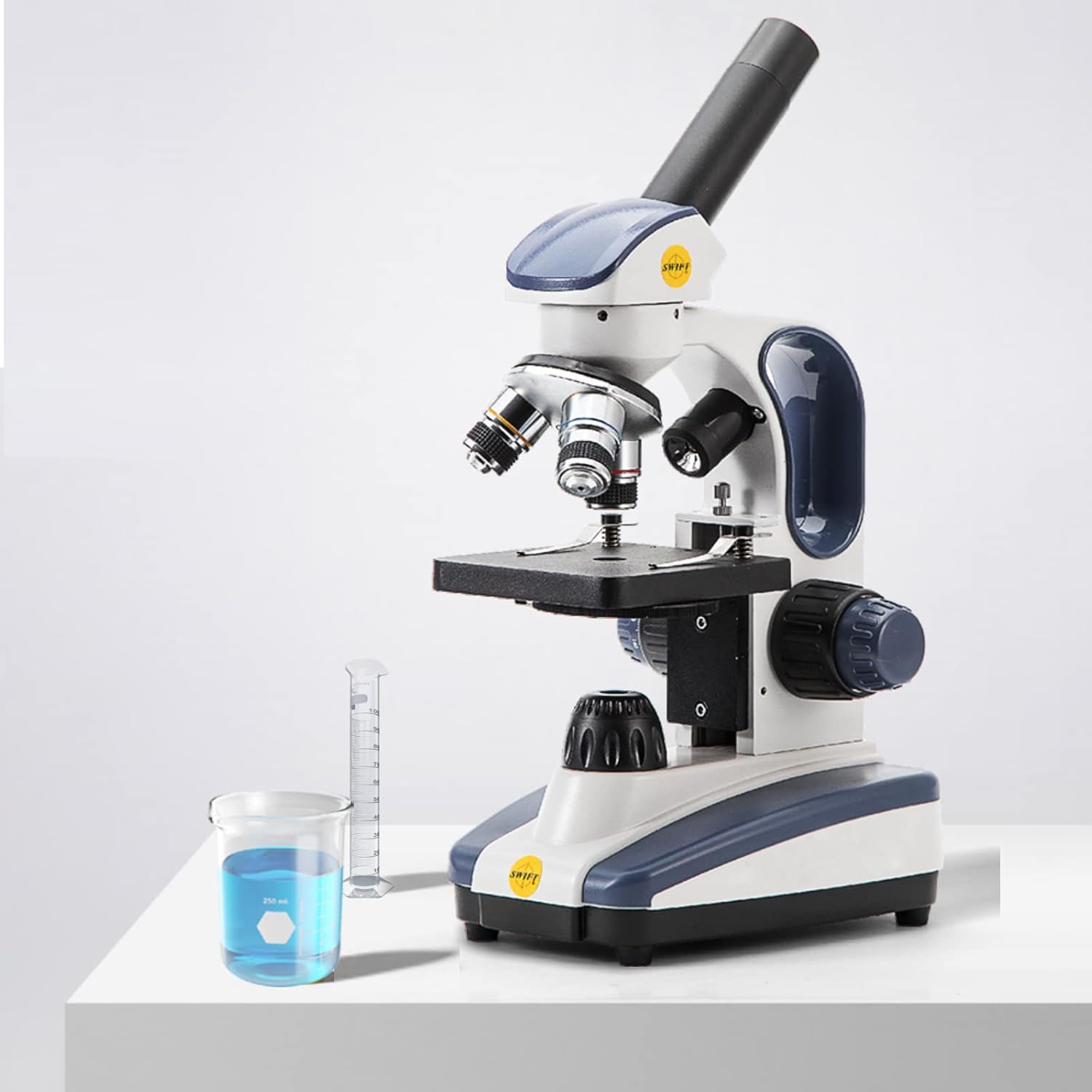 Swift Compound Monocular Microscope SW200DL with 40X-1000X Magnification, Dual Light, Precision Fine Focus