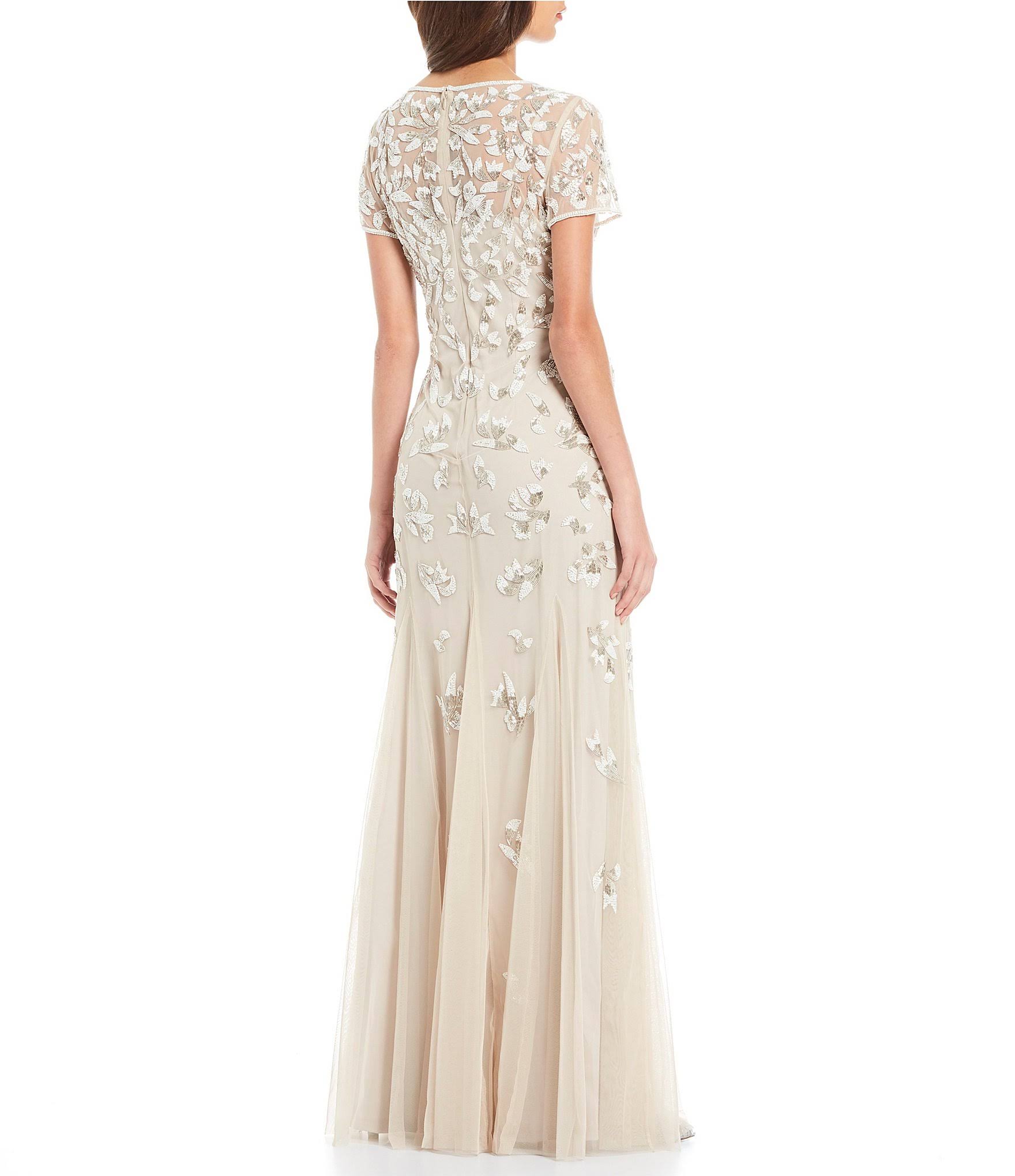 Adrianna Papell Beaded Godet Gown - 6 / Biscotti