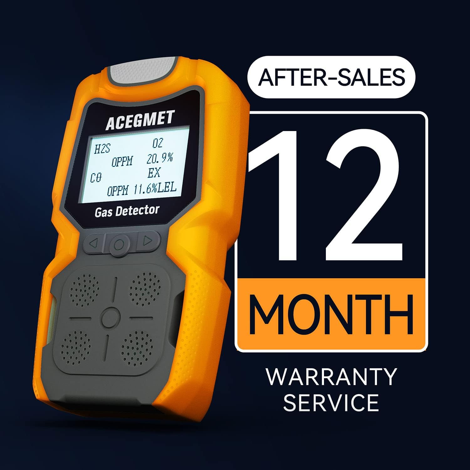 Gas Detector, ACEGMET 4 Gas Monitor Multiple Indicator (Vibration, Audible, Visual) H2S, O2