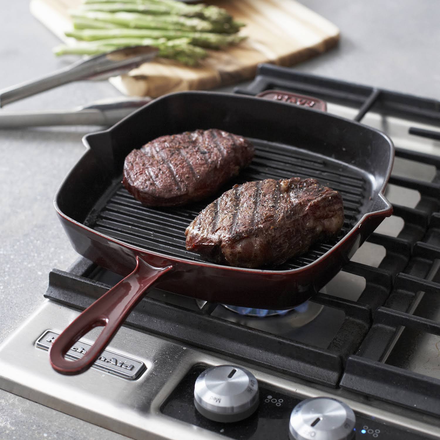 Staub Cast Iron Square Grill Pan, 10-in, Grenadine