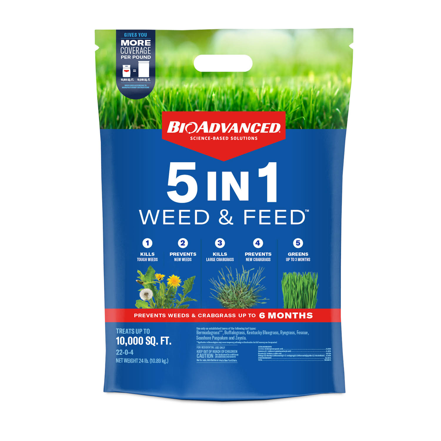 BioAdvanced 5 in 1 22-0-4 Weed u0026 Feed Lawn Fertilizer for All Grasses 10000 Sq ft