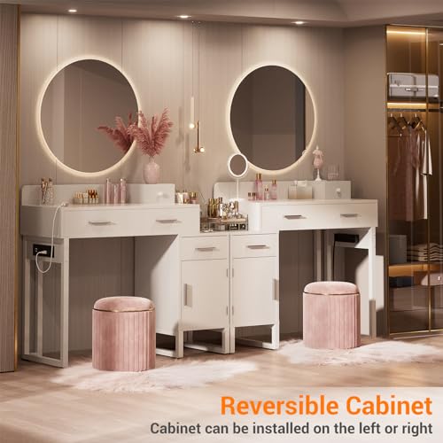Vanity Desk with 4 Storage Drawers - Modern Makeup Vanity Table with Charging Station