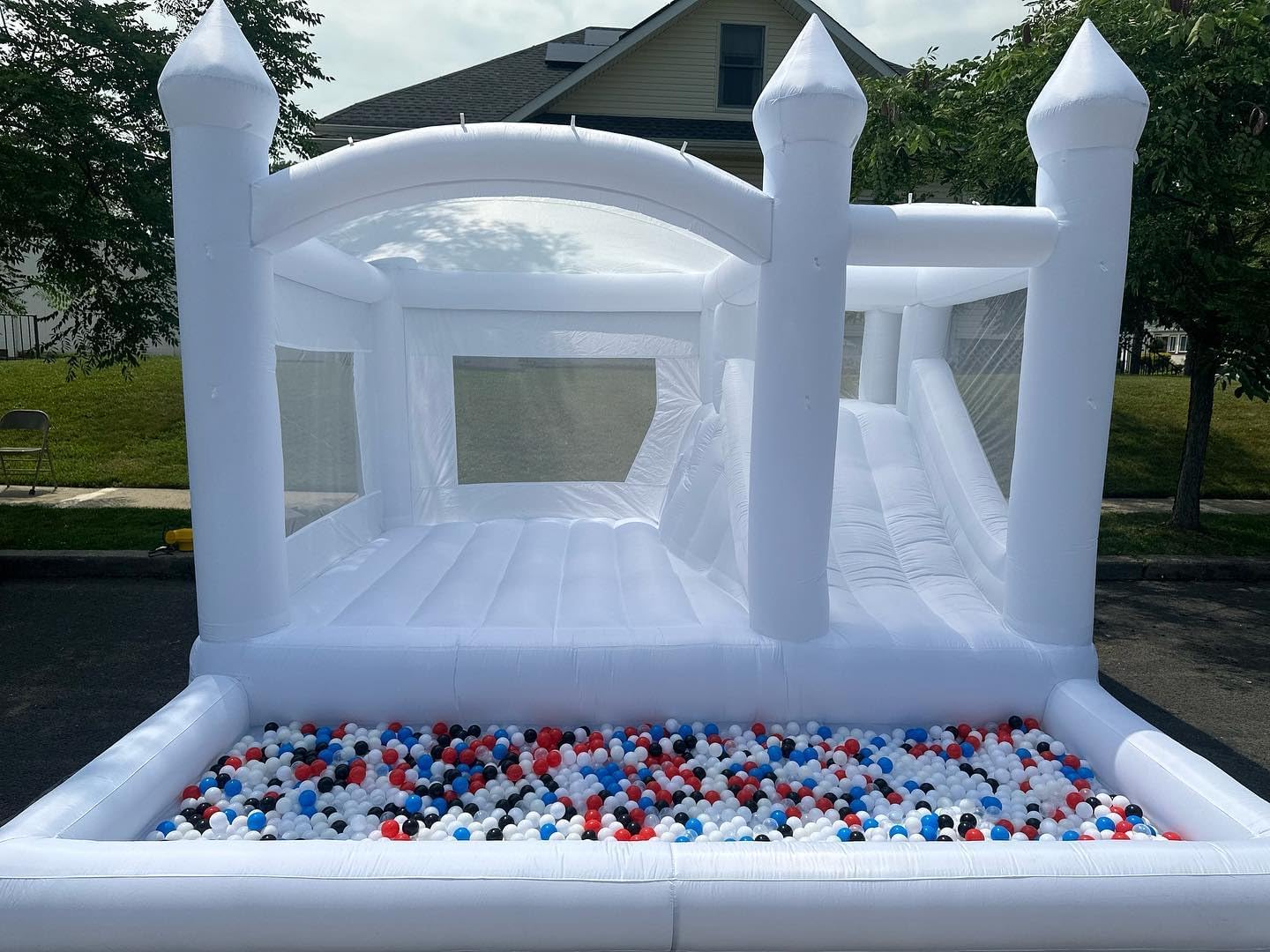 White Bounce House with Slide Ball Pit Blower Oxford Cloth Inflatable 15FTx 13FT Large White Bounce House Bouncy Castles for Kids Adult Birthday
