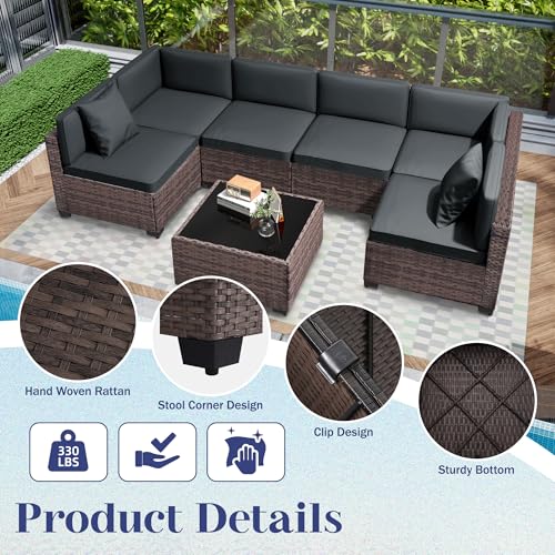 KIGOTY Patio Furniture Set 7 Pieces Conversation Sets, Outdoor Sectional Sofa
