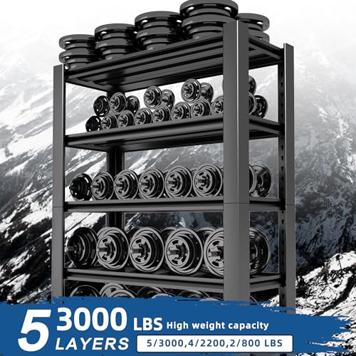 76.6" H Heavy Duty Garage Shelving Unit, 60" W Adjustable Metal Storage Rack, 5-Tier Metal Shelves, 24" D Industrial Shelving for Garage, Basement