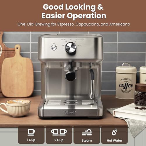 Gevi EzBru 1000 Commercial Espresso Machine, Barista Espresso Maker with Adjustable Temperature and Shot Volume, 2.2L Large Tank