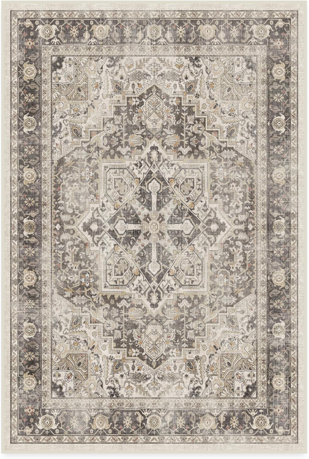 RUGGABLE Kamran Washable Rug - Perfect Vintage Washable Area Rug for Living Room, Kitchen, Bedroom, Kids Room - Stain & Water Resistant, Non-Slip
