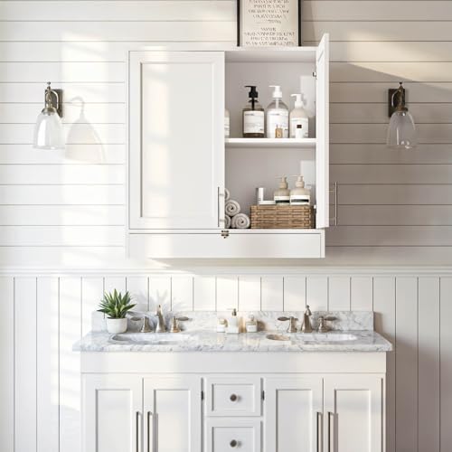 Wall Storage Cabinet - Kitchen Laundry Wall Amount Cabinet with Two Shaker Doors and Shelf, in Grey, 24'Wx2 Pcs