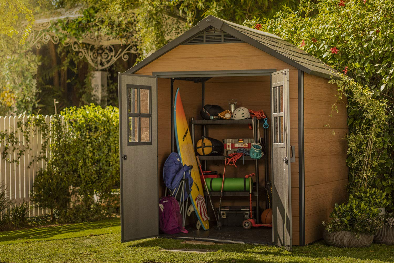 【Storage Shed】7.5&times;7 Large Resin Outdoor Storage Shed Kit &ndash; Perfect to Store Patio Furniture, Garden Tools
