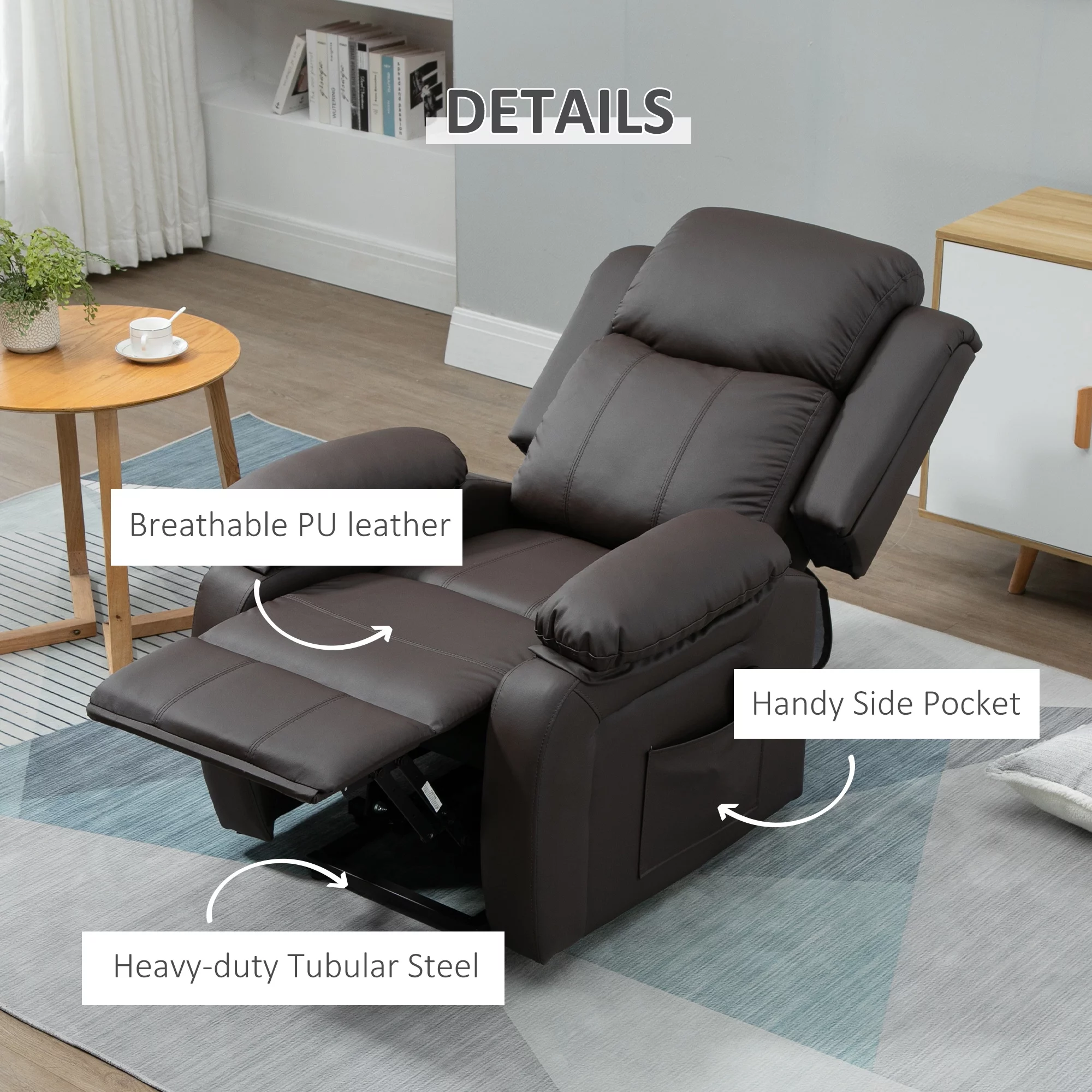 HOMCOM Living Room Power Lift Chair, PU Leather Electric Recliner Sofa Chair for Elderly with Remote Control, 3 Positions, Side Pockets