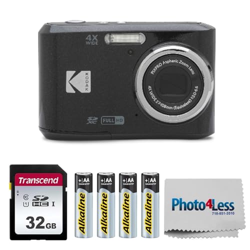 KODAK PIXPRO FZ45 16MP Digital Camera with 4X Optical Zoom 27mm Wide Angle and 2.7" LCD Screen Bundle with 32GB SD Memory Card, AA Batteries (4 Pack)