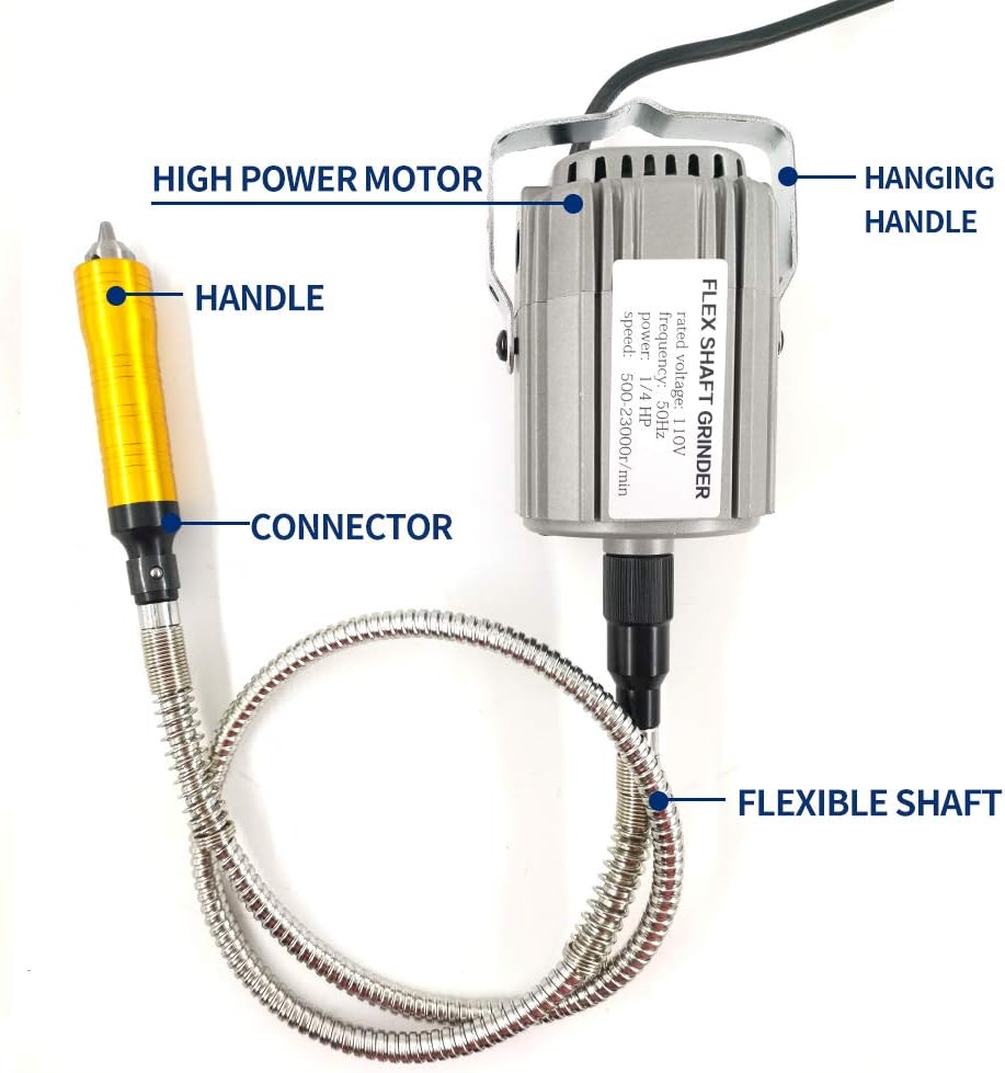 FlySkip Flex Shaft Rotary Tool 780W 6.5MM Flex Shaft Hanging Grinder Carver 1/4 Inch HP Flex Shaft Tool Multi-function Metalworking with Foot Pedal