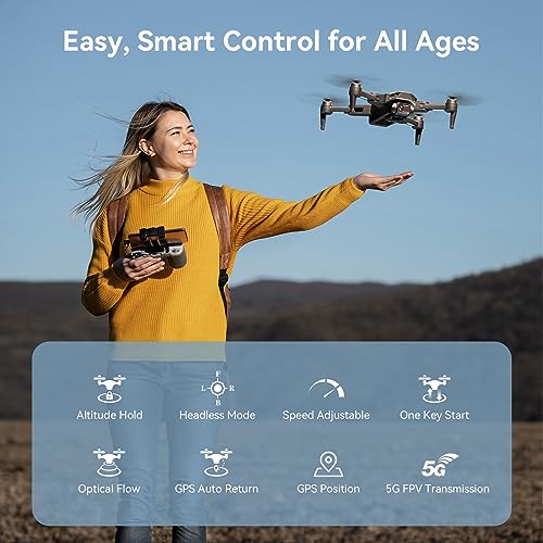 Drone with 4K UHD Camera for Adults, GPS Drones Auto Return, Brushless Motor, Follow Me, Circle Fly, 5G FPV Transmission