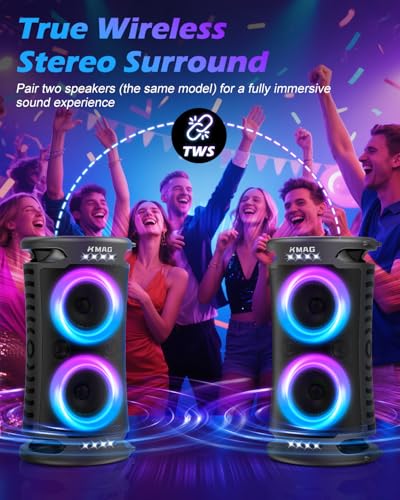 Large Bluetooth Speaker, 260W Peak Powerful Loud Sound with Deep Bass, Portable Outdoor Speaker Wireless, 15Hr Playtime, Fast Charge, TWS