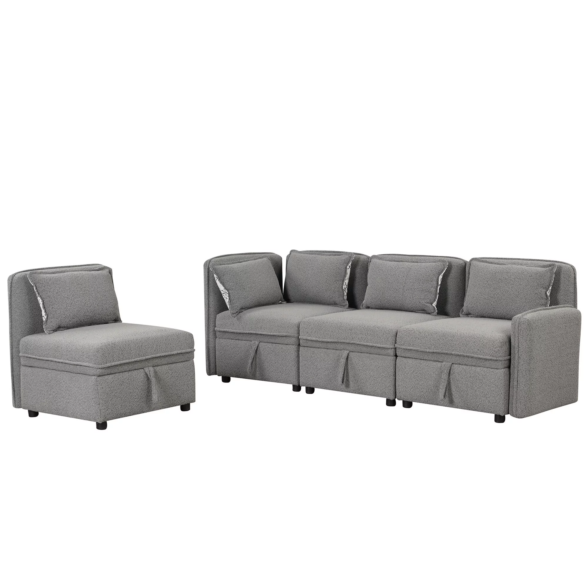 122.8" Convertible Modular Minimalist Sofa Free Combination 4 Seater Sofa Chenille Fabric Sectional sofa with 5 Pillows for Living Room, Office