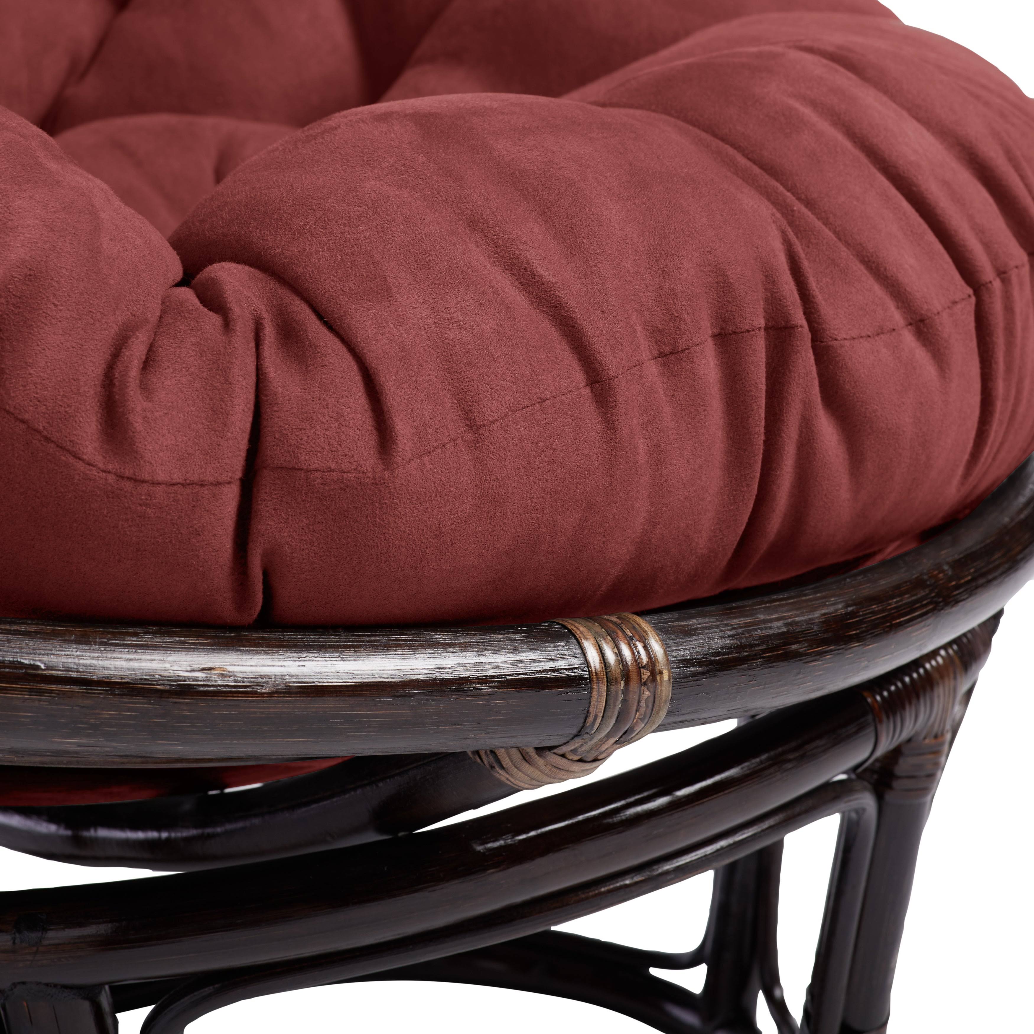 International Caravan Bali 42-Inch Rattan Papasan Chair with Cushion Red Wine Microsuede