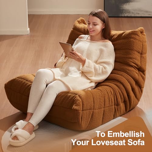 Bean Bag Chairs for Adults Giant Bean Bag Chair Memory Foam BeanBag Chair Big Bean Bag Sofa with Filler Faux Fur Fireside Beanbags Lazy Sofa for