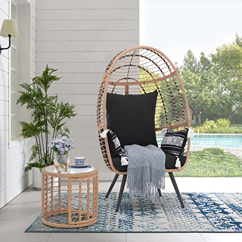 JOIVI Wicker Egg Chair, Oversized Indoor Outdoor Lounger Large Egg Basket Chair with Stand and Cushions for Patio Porch, Backyard, Living Room