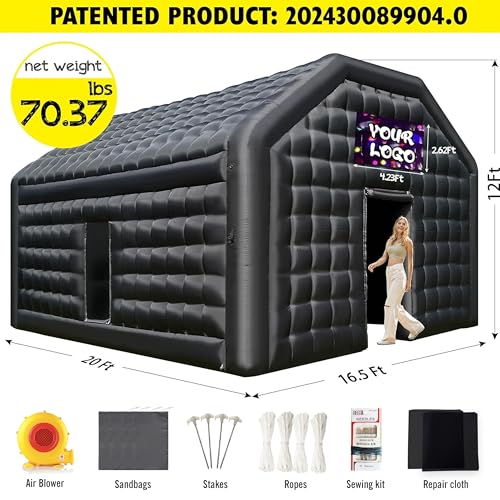 WARSUN Large Black Inflatable Nightclub 20x16.5x12Ft Inflatable Party Tent with Logo Area Inflatable Night Club Tent for Adults Wedding Birthday