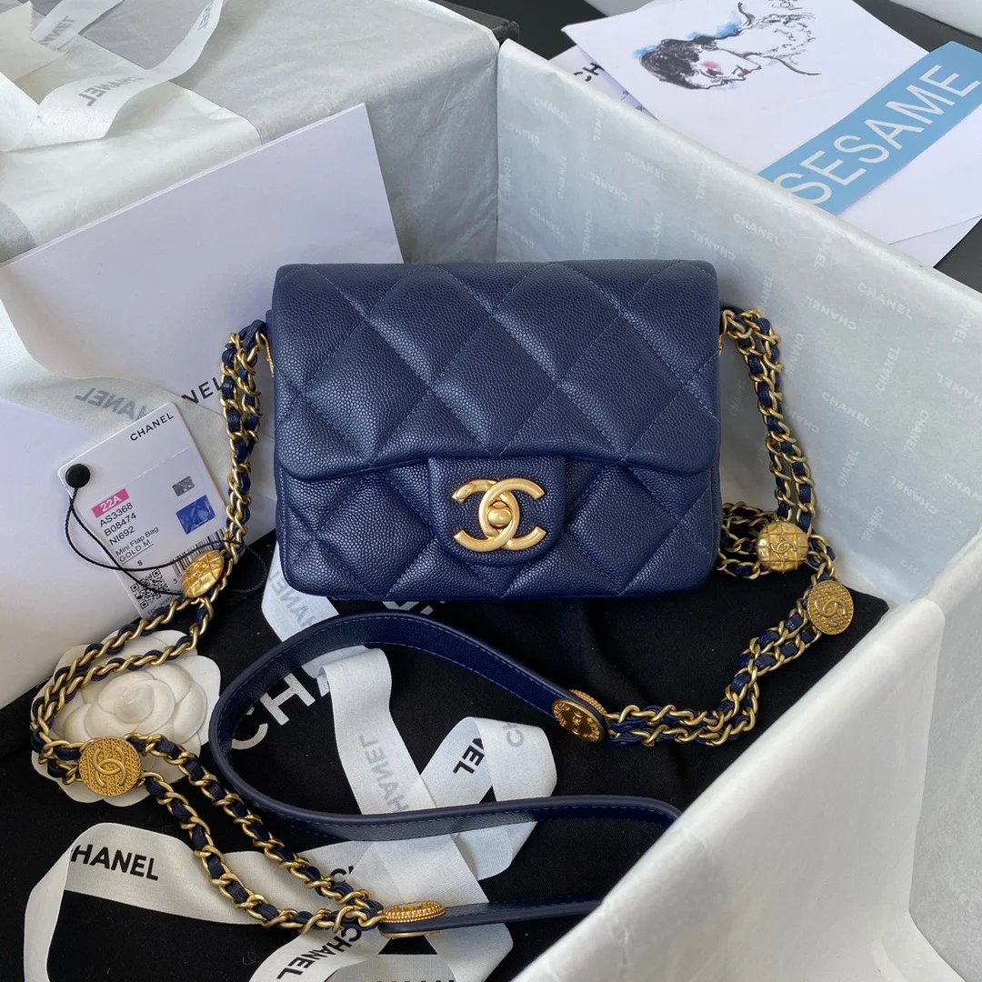 Chanel Mini Flap Bag With Top Handle Gold Hardware Navy Blue For Women, Women&rsquo;s Handbags, Shoulder Bags 7.9in/20cm AS2431 B08846 NJ532