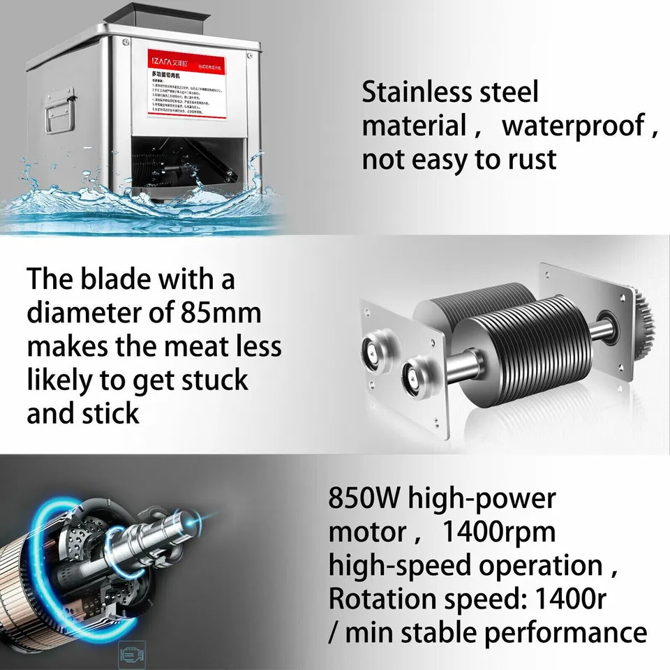 TOPCHANCES Upgraded Meat Cutter Machine, Commercial 2.5mm Electric Meat Slicer Shredded Cutting Machine, Stainless Steel 330lb/h