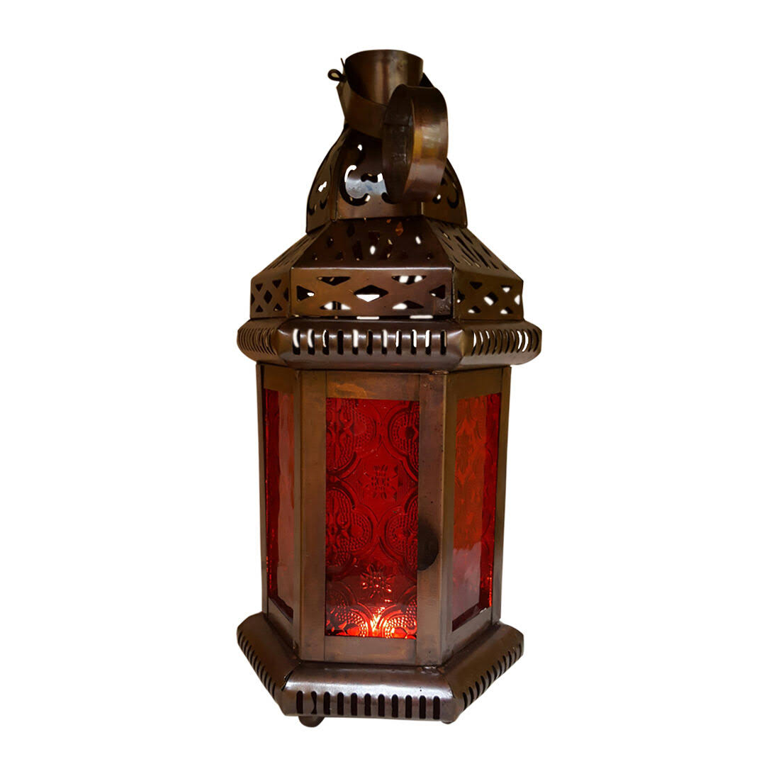 Red Glass Moroccan-Style Hanging Candle Lantern, Candle Holders