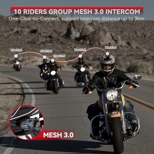 Motorcycle Bluetooth Headset V5.2 with Music Sharing, 2-Way Motorcycle Helmet Bluetooth with IP67 Waterproof