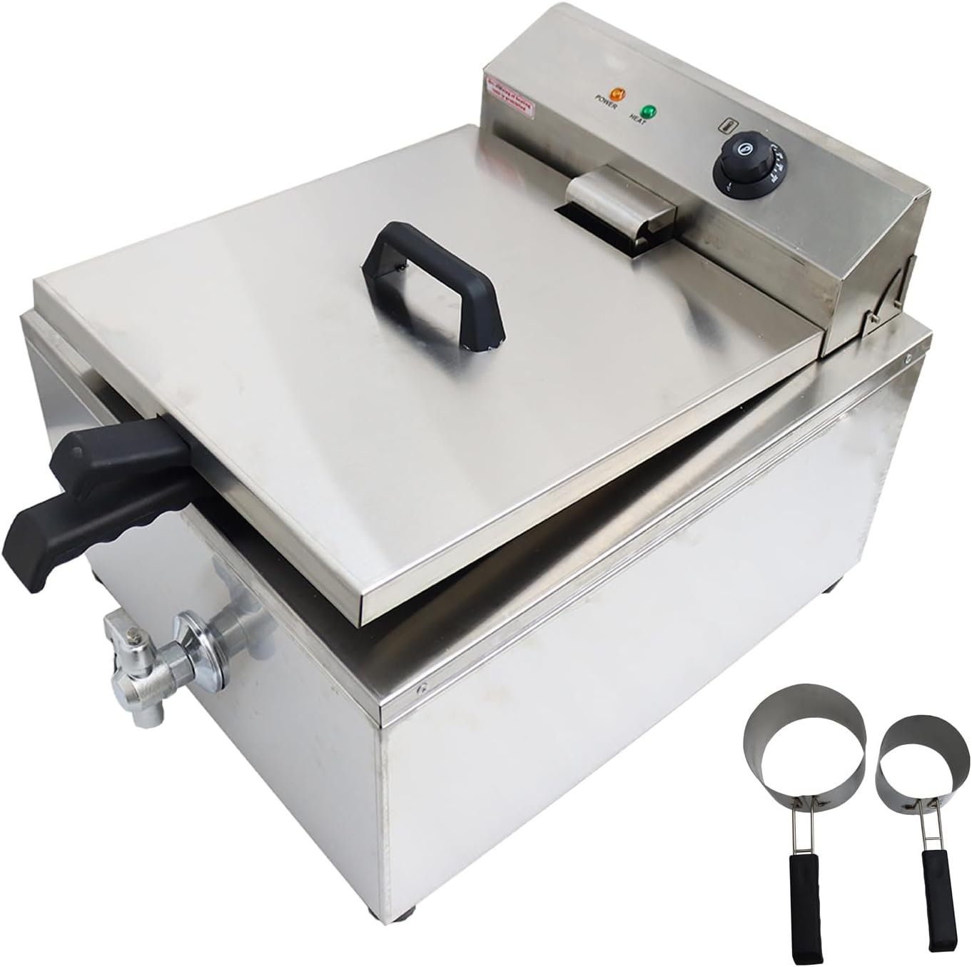 110V Industrial Shallow Funnel Cake Deep Fryer Stainless Steel Single-cylinder with 2 Rings