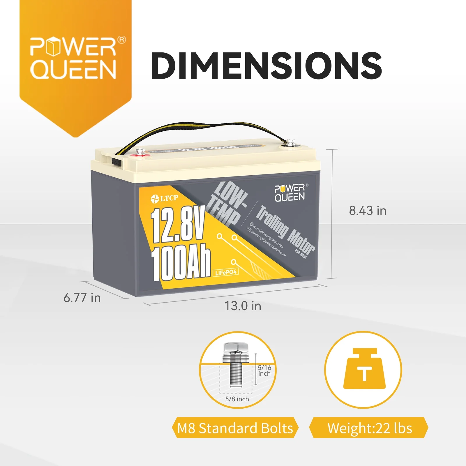 Power Queen 12.8V 100Ah LiFePO4 Battery with Low Temperature Cut-off, Built-in 100A BMS, BCI Group 31 Deep Cycle Battery, Up to 15000 Cycles