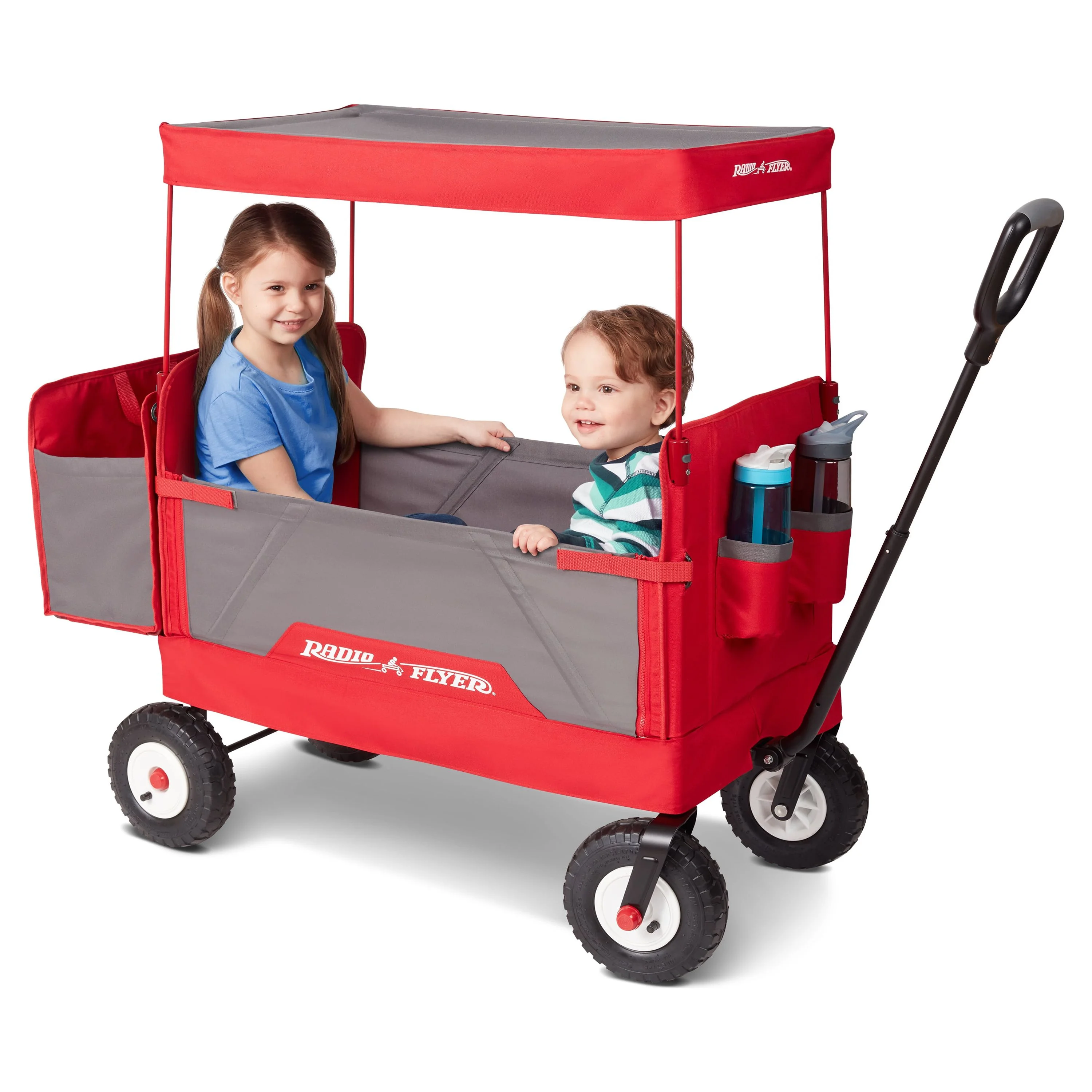 Radio Flyer, 3-in-1 All-Terrain EZ Fold Wagon with Canopy, Red and Gray, Air Tires