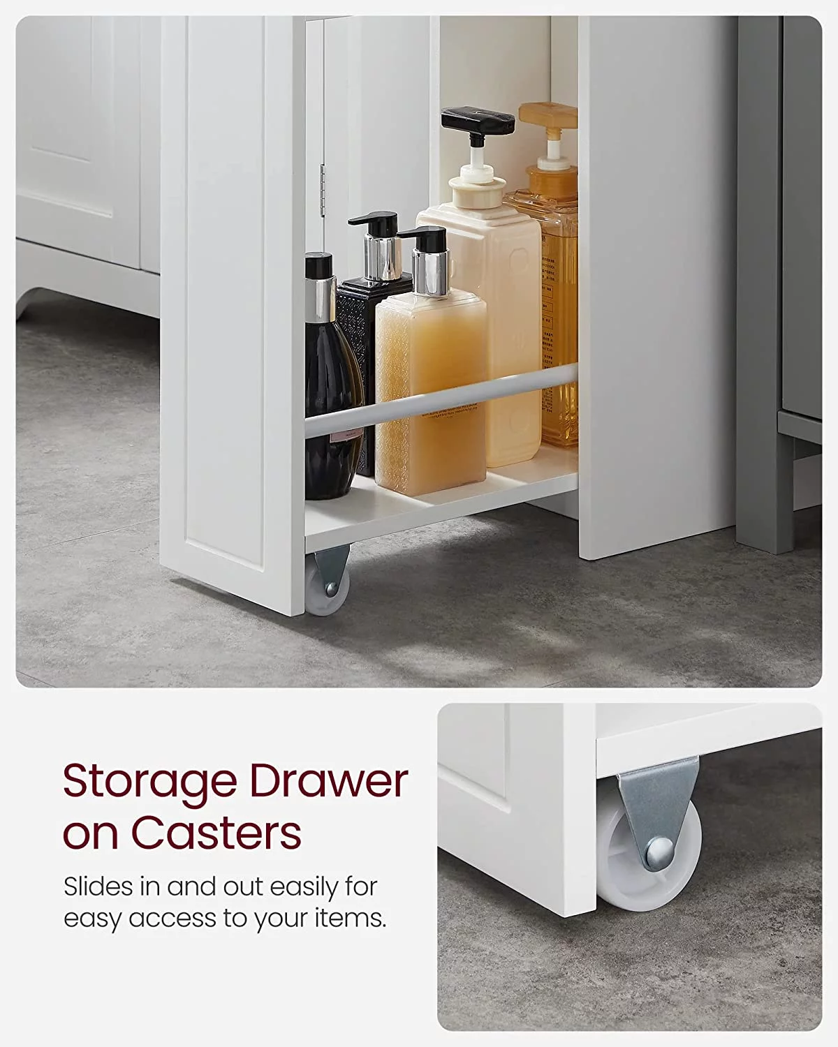 WANHUI Small Bathroom Storage Cabinet, Slim Bathroom Storage Organizer, Toilet Paper Holder with Storage