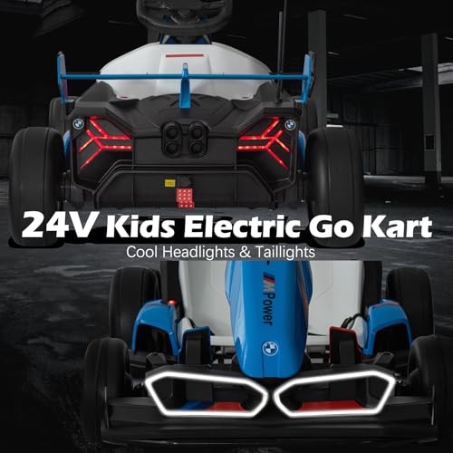 36V Licensed BMW Electric Go Kart, 7.5 MPH Drift Kart with 600W Motor, Outdoor Driftable Kids Race Pedal Go Karting Car w/Adjustable Seat, Lights
