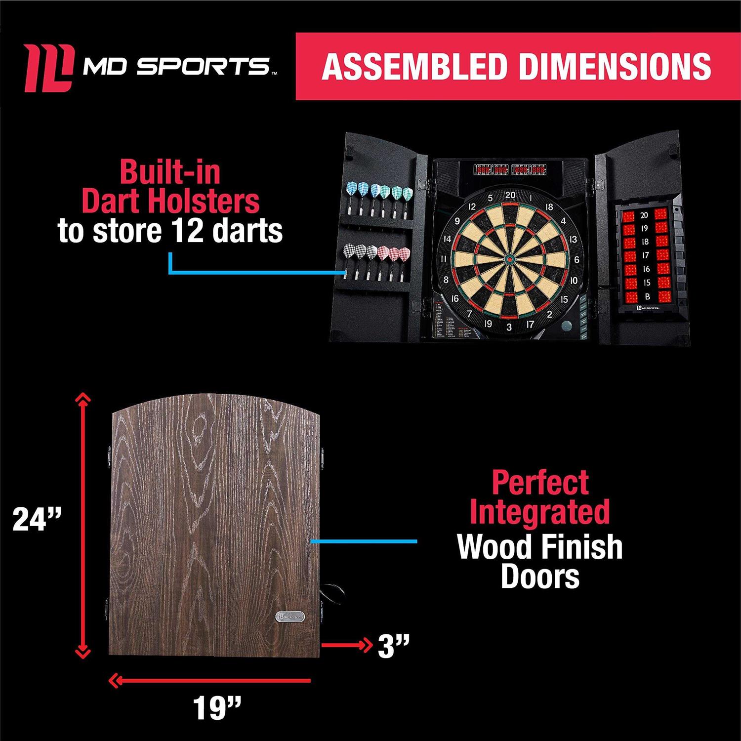 MD Sports Bristlesmart Electronic Dartboard Cabinet Set with Steel Tip Darts - Sports Supplies Online Store