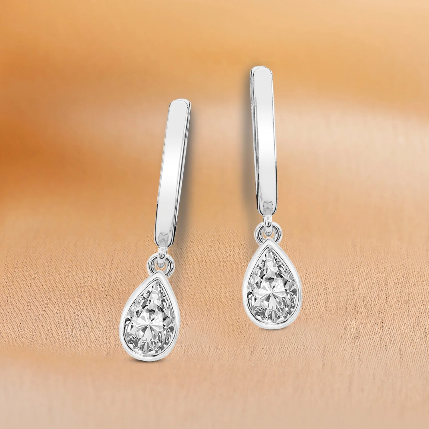 Diamond Dangle Earring | 1 Carat IGI Certified Pear Shape Lab Grown Diamond Dangle | 14K in White Gold | Zuri Bezel Lab Diamond Earrings | Bezel